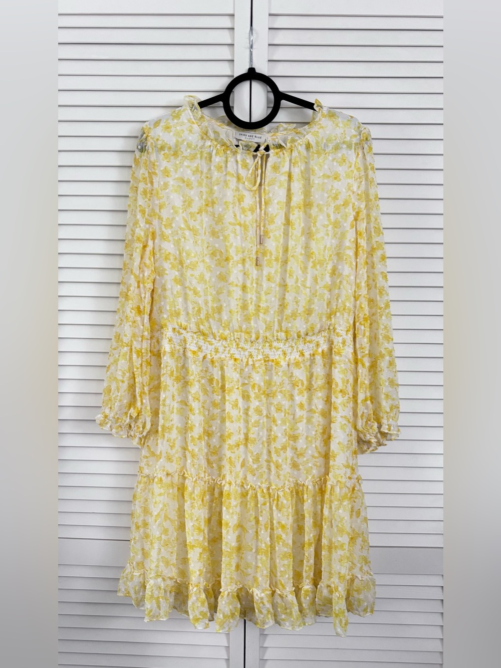 Skies Are Blue Women’s Yellow Floral Tie-Neck Smock Dress, Size: 1X, NWT